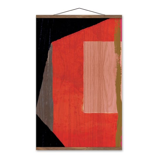 Geo Red Heptagon 20" x 30" Teak Hanging Canvas